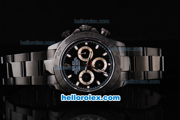 Rolex Daytona Oyster Perpetual Swiss Valjoux 7750 Automatic Movement Full PVD with Black Dial and White Stick Markers - Click Image to Close